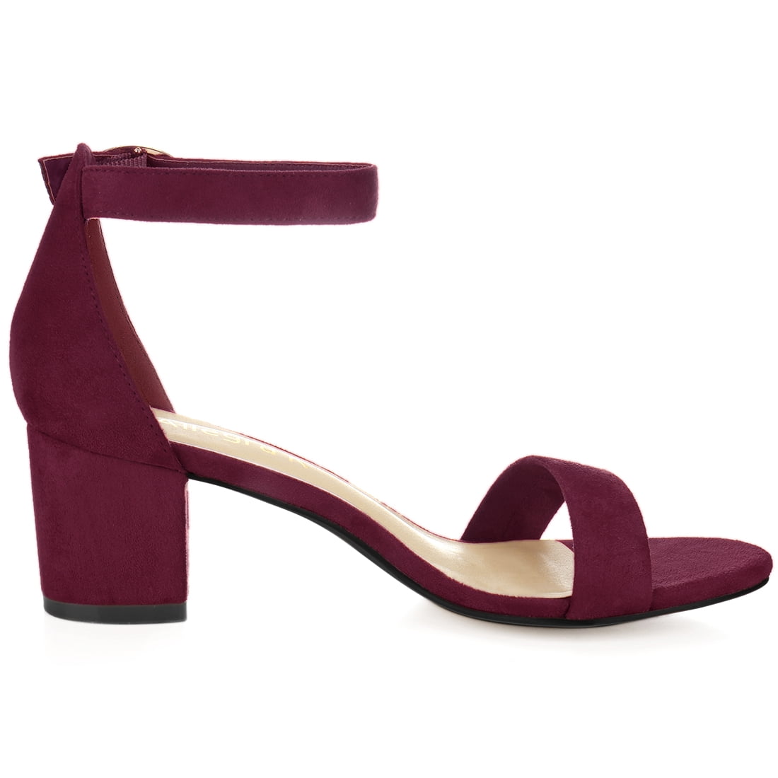 DARING DIVA Women's Open Toe Block Heel Ankle Strap Sandals Burgundy 7.5
