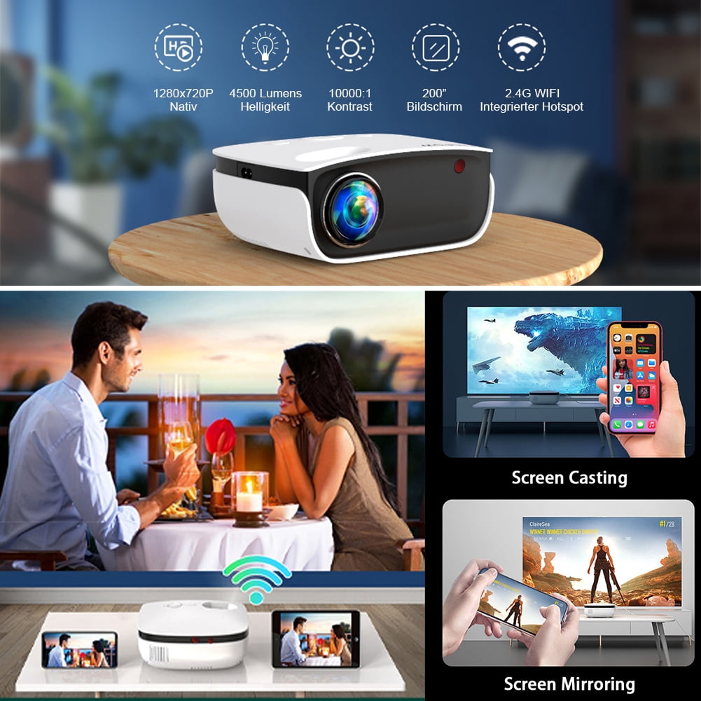 Video Projector WiFi 1080P 4000lm 10000:1 Wireless Screen Mirroring/Casting 200in Max 16:9 with Carry Bag