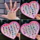 thumbnail image 4 of 36 piezas (perla con diamantes) Anillos ajustables para niñas en caja, juego de anillos de joyería para niños con vitrina en forma de corazón, anillos para niñas para jugar y disfrazarse., 4 of 4