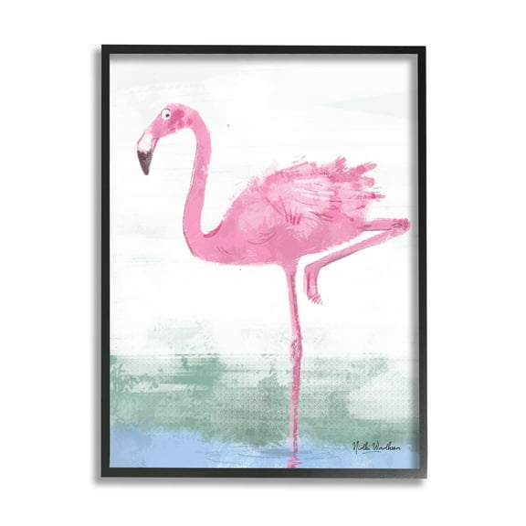 Stupell Industries Pink Flamingo Painting Animals & Insects Painting Black Framed Art Print Wall Art, 11 x 14