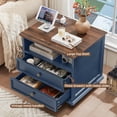 thumbnail image 3 of 2 Large Drawer Nightstand with Charging Station, 24" Wide Night Stand, Wood Bedside Table Modern End Table, Closet Storage Dresser for Bedroom, Blue, 3 of 7