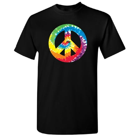 Colored Tie Dye Vintage Peace Sign Men's T-shirt Tee Black Small