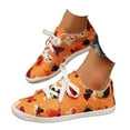 thumbnail image 3 of YLYL Halloween Women's Canvas Low Top Sneakers Pumpkin Skeleton Printed Slip-On Lace up Casual Flats Walking Shoes, 3 of 8