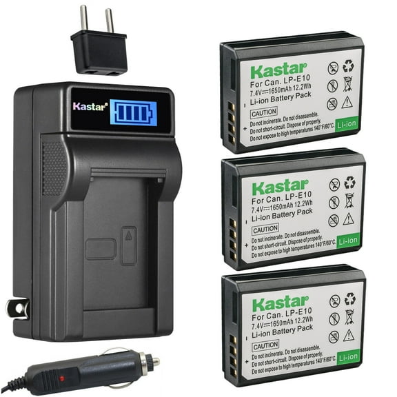 Kastar 3-Pack LP-E10 Battery and LCD AC Charger Compatible with Canon LP-E10 LPE10 Battery, Canon LC-E10 LC-E10N Charger, Canon EOS Rebel T3, EOS Rebel T5, EOS Rebel T6, EOS Rebel T7 DSLR Cameras