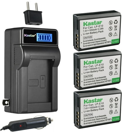 Kastar 3-Pack LP-E10 Battery and LCD AC Charger Compatible with Canon LP-E10 LPE10 Battery  Canon LC-E10 LC-E10N Charger  Canon EOS Rebel T3  EOS Rebel T5  EOS Rebel T6  EOS Rebel T7 DSLR Cameras