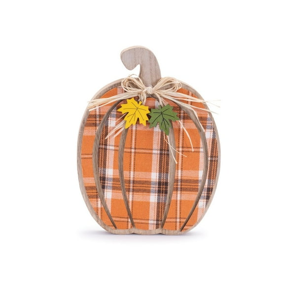 Melrose International LLC Plaid Pumpkin (Set of 2) 9.5"H, 12"H Wood