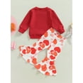 thumbnail image 4 of Bagilaanoe 2Pcs Toddler Baby Girl Valentine's Day Outfits Letter Heart Print Long Sleeve Sweatshirts Tops + Heart Print Flare Trousers 6M 12M 18M 24M 3T 4T Kids Long Pants Set, 4 of 9