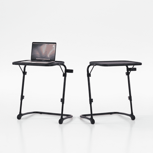 Homy Casa 2 Pack Chicago Industrial Folding Couch Tray Table Adjustable Height TV Snack Table with Cup Holder, Black