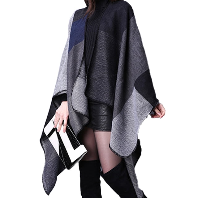 Minnieouse Ponchos de moda, capas ligeras, suaves, de gran tamaño, chales, silenciador lavable, bufanda acolchada de Cachemira de simulación Accesorios de disfraces Negro