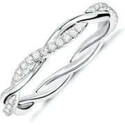 PAVOI 14K Gold Plated Cubic Zirconia Twisted Rope Eternity Band White Gold for Women Size 6