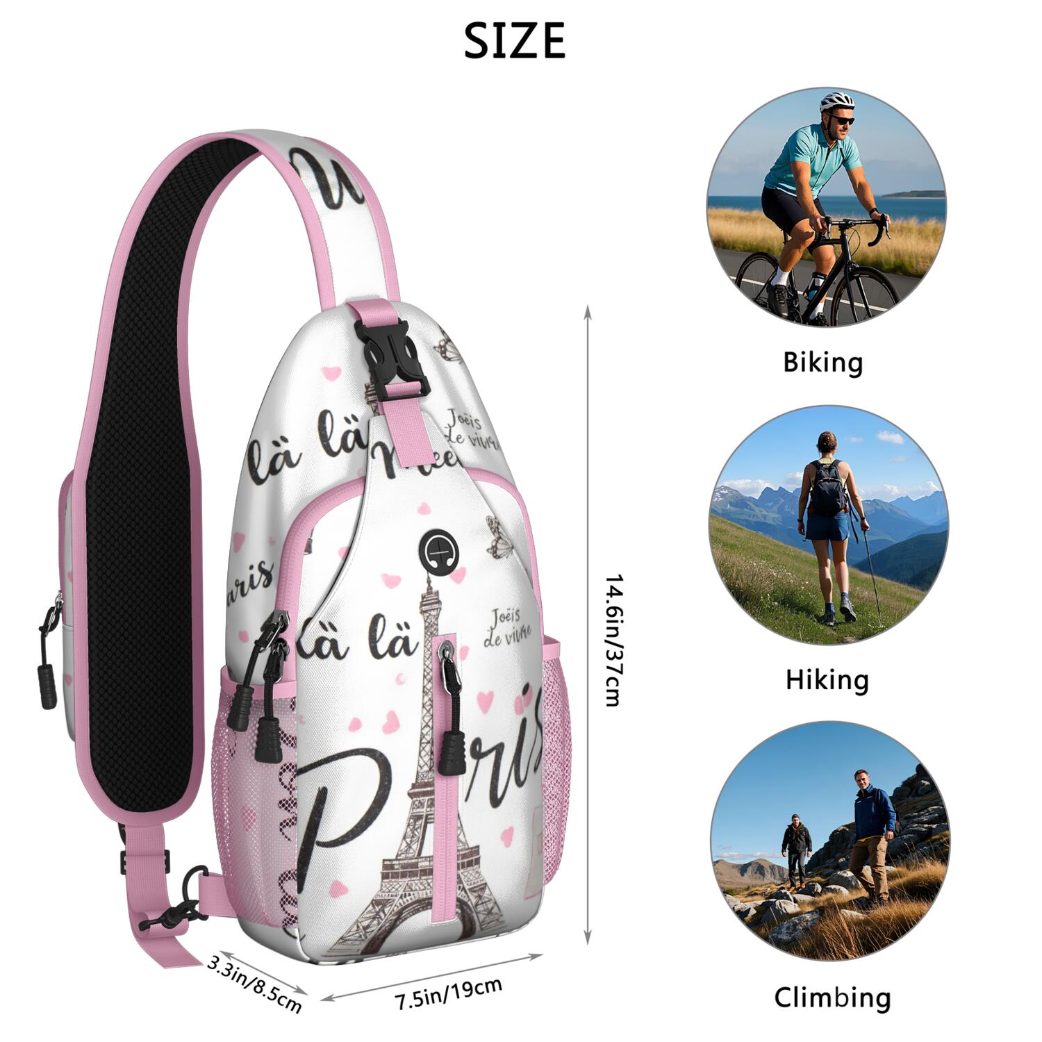 Travel Sling Bag Hiking Casual Sport Daypack Paris Gym Sports Travel Hiking Daypack Backpack Purse for Women Men