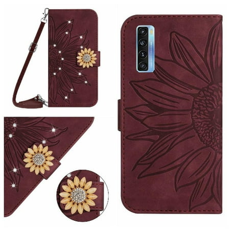Case for TCL 20S/20 5G/20L Phone Case Sunflower Leather Wallet With A Long Lanyard With Card Slot Stand Kickstand Protective