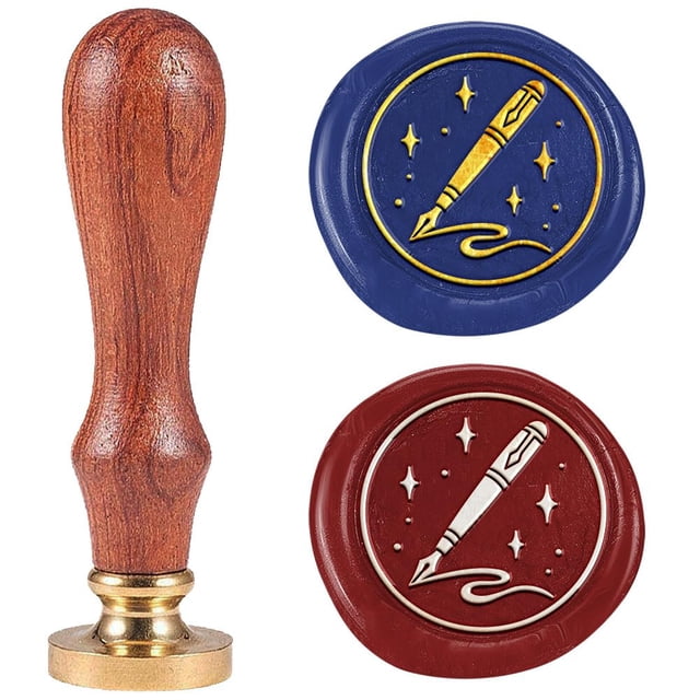 Sello de lacre Pen Star de 1 pulgada con cabezal de latón extraíble y mango de madera. Ideal para estudiar el uso del lacre.