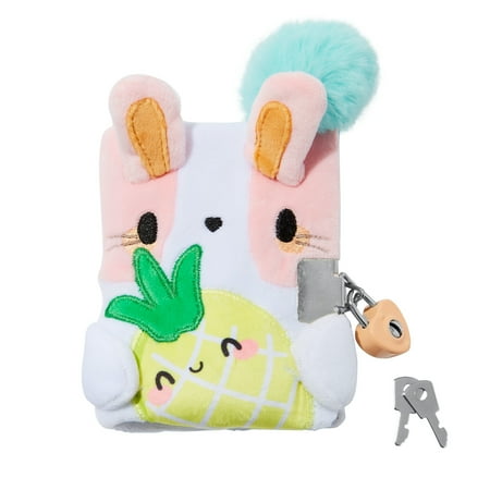 Claire's Children's Plush Bunny Holding Pineapple Mini Diary - Lock and Key, 100 Pages