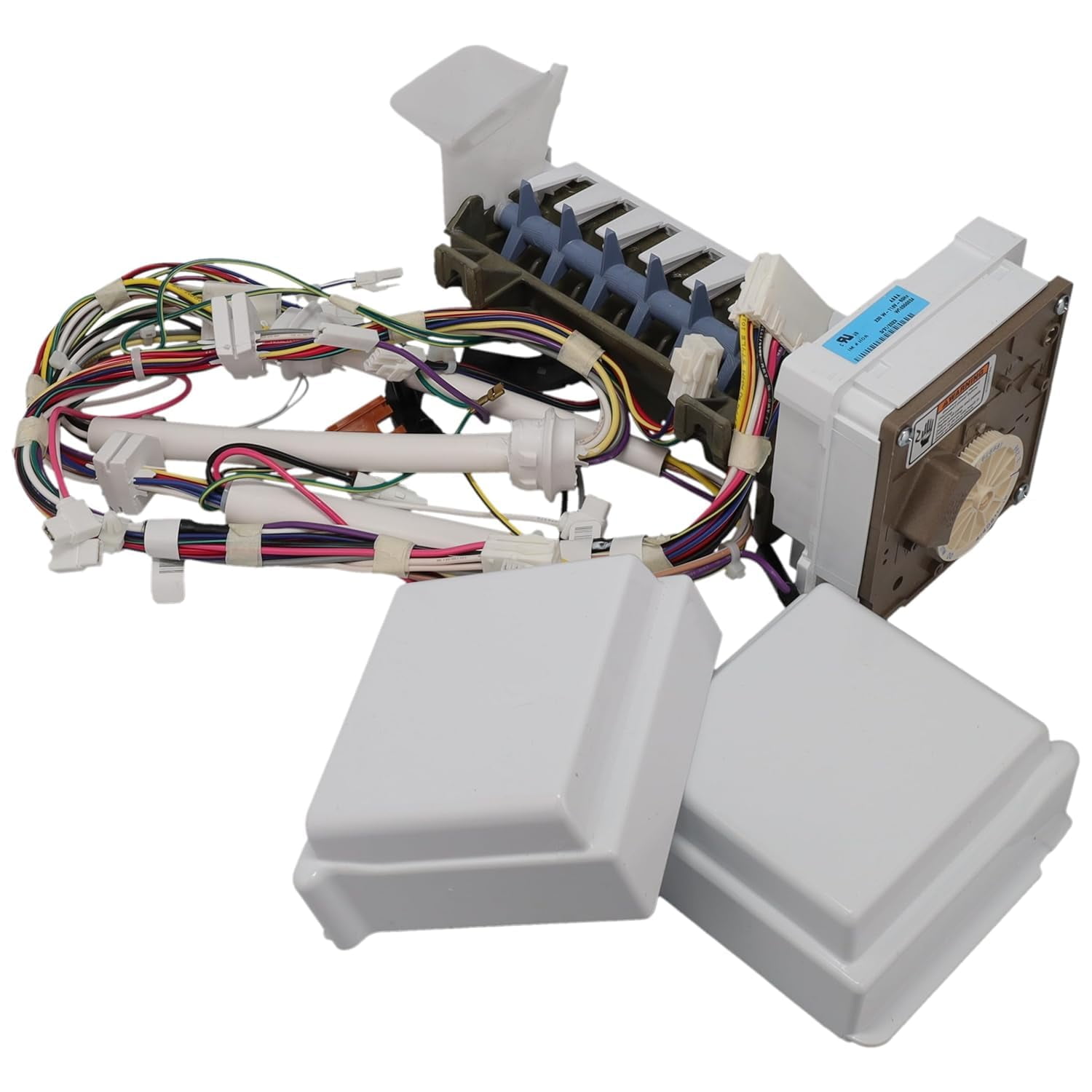 WPW10300024 Refrigerator 8 Cube Ice Maker Includes 2 Wire Harnesses 2 Covers and Shut Off arm Replacement Numbers W10300024 AP6019087 PS11752391 for , , , Kenmore