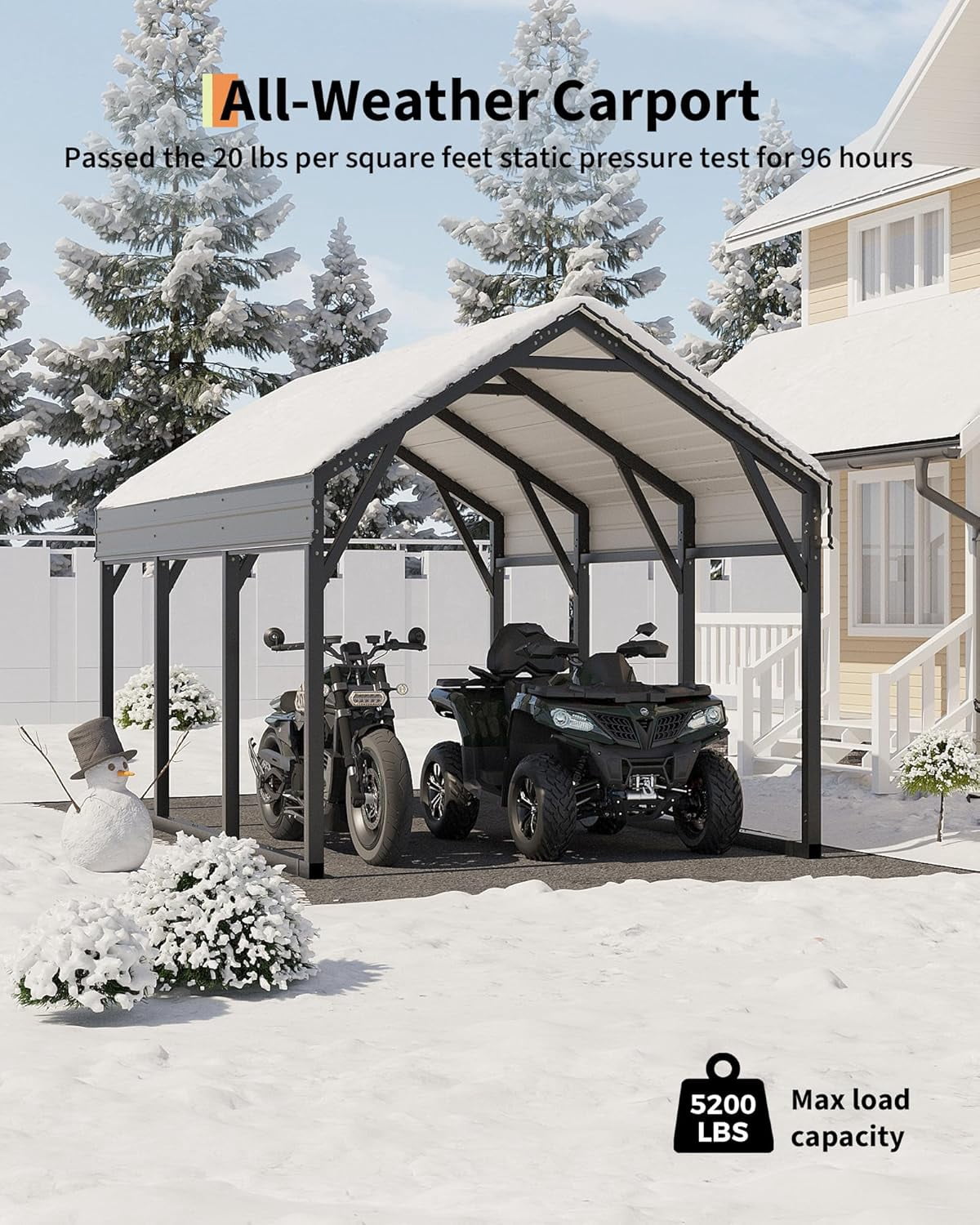12 ft x 13 ft Metal Carport Shed with Reinforced Frame & Steel Roof, All-Weather Permanent Shelter for Cars, Motorcycles, ATVs & Boats