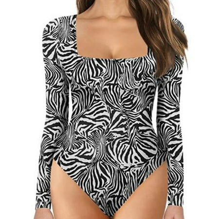 

Lumento Ladies Square Neck Party Romper Sexy Solid Color Bodysuit Casual Long Sleeve Jumpsuit Leopard Print XL