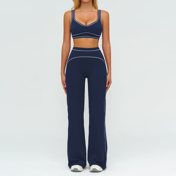 AEXTO Womens 2 Piece Workout Sets Yoga Outfits Contouring Contrast Stitching Sports Bra High Waist Leggings Gym Sets