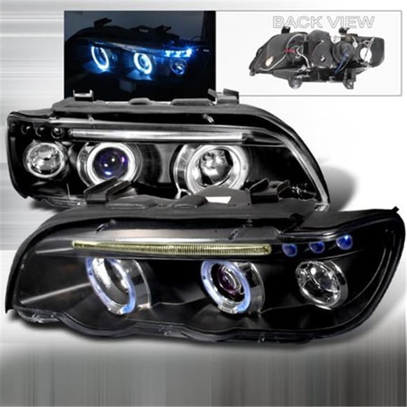 Spec D Tuning LHP-X500JM-TM X5 Halo LED Black Housing Projector Headlight for 2001-2003 BMW E53