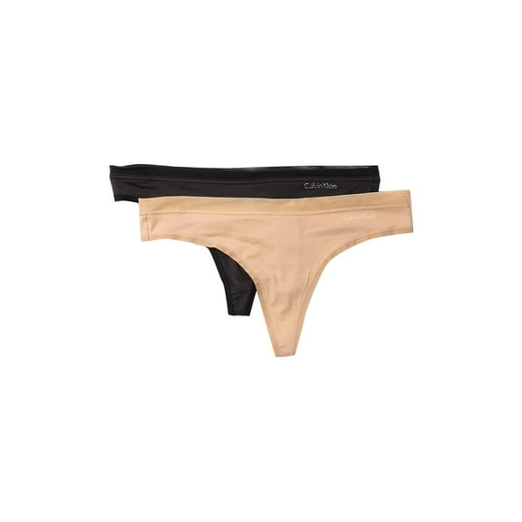 Calvin Klein Underwear Women's 2 Pack Thong, Black/Beige, Small
