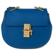 Chloe CHL-HBAG-DRW-BLU-M Medium Drew Bag, Blue with Gold Hardware
