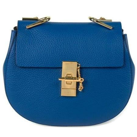 Chloe CHL-HBAG-DRW-BLU-M Medium Drew Bag, Blue with Gold Hardware