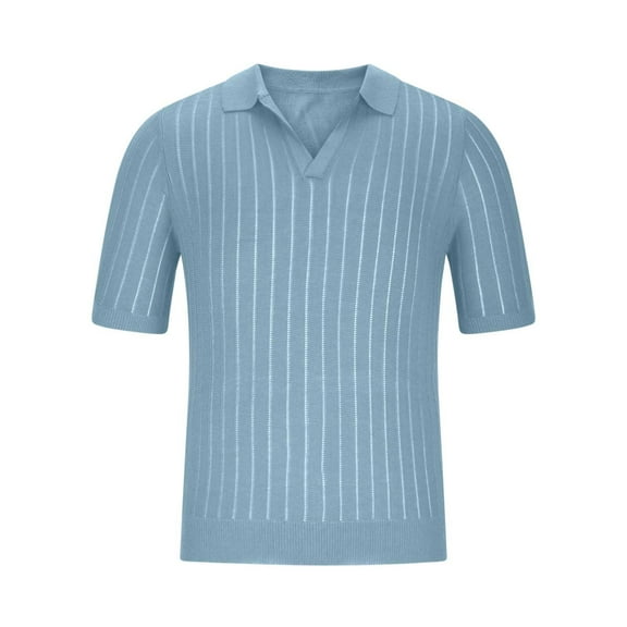 XuJwPNcy Men's T-Shirts Casual Knit Short Sleeve Collared V Neck Solid Color Knitted Pullover Tees Fashion Summer Beach Tshirts