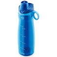 thumbnail image 3 of Botella de agua Pogo de plástico sin BPA de 1,2 L con tapa abatible, color azul, 3 of 5
