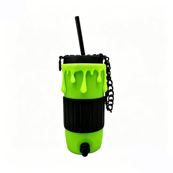 Halloween Slime Drip Cup Holder Spooky Drink Sleeve With Chain Strap Anti Slip Ribbed Grip Drink Cup Carrier For Parties Daily Use(Green-18Cm)