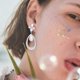 thumbnail image 4 of Pendientes colgantes Mytys Flower Waterdrop para mujer, con piedra de ojo de gato, chapados en oro rosa., 4 of 5