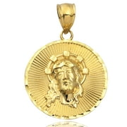 LOVEBLING 10K Yellow Gold Jesus Head Medallion Charm Pendant (1.26" x 0.83")