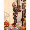 thumbnail image 6 of RUINIXCW Toddler Baby Girl Halloween Silk Stain Pajamas Set Kids Little Girl Fall Winter PJS Set Sleepwear Pumpkin Bat Fuzzy Trim Long Sleeve Button Down Shirt and Pants Set Loungewear Homewear, 6 of 9
