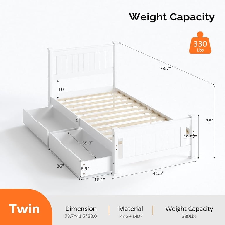 Zimtown Twin Bed Frame,Solid Pine Wood Platform Bed Frame with 2