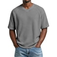 thumbnail image 2 of Afuyipoi Men's Knit V-Neck Short Sleeve T-Shirt, Casual Athletic Sports Top, Breathable Flexible Fitness Shirt, S-4XL Big and Tall Gray Size S, 2 of 7