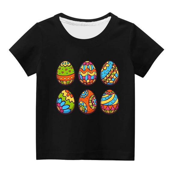 Atogsazn Kids Boys Girls Casual Easter T Shirt Children's Printed Short Sleeve T-shirt Fashion Clothes 01-Black 7-8 Years