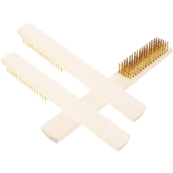 3 Pcs Cleaner Scrub Brush Pure Copper Wire with Wooden Handle Metal for Rust Removal Cleaning Boutique