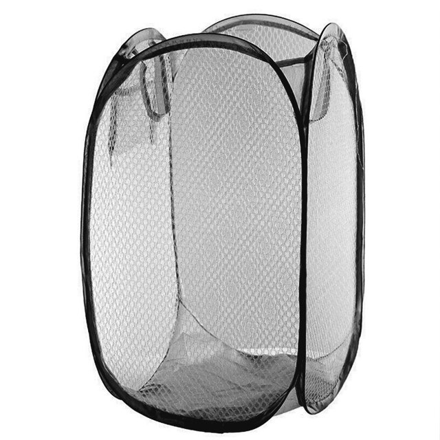Foldable Pop Up Easy Open Mesh Laundry Clothes Hamper Basket for College Dorm (Black)