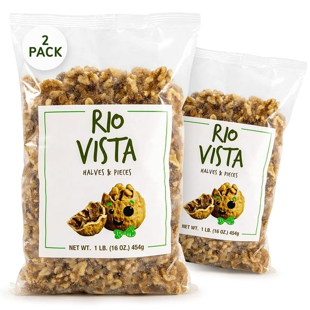 Rio Vista Shelled Raw Walnut Halves & Pieces 2LB ( 1 Pound Per Bag