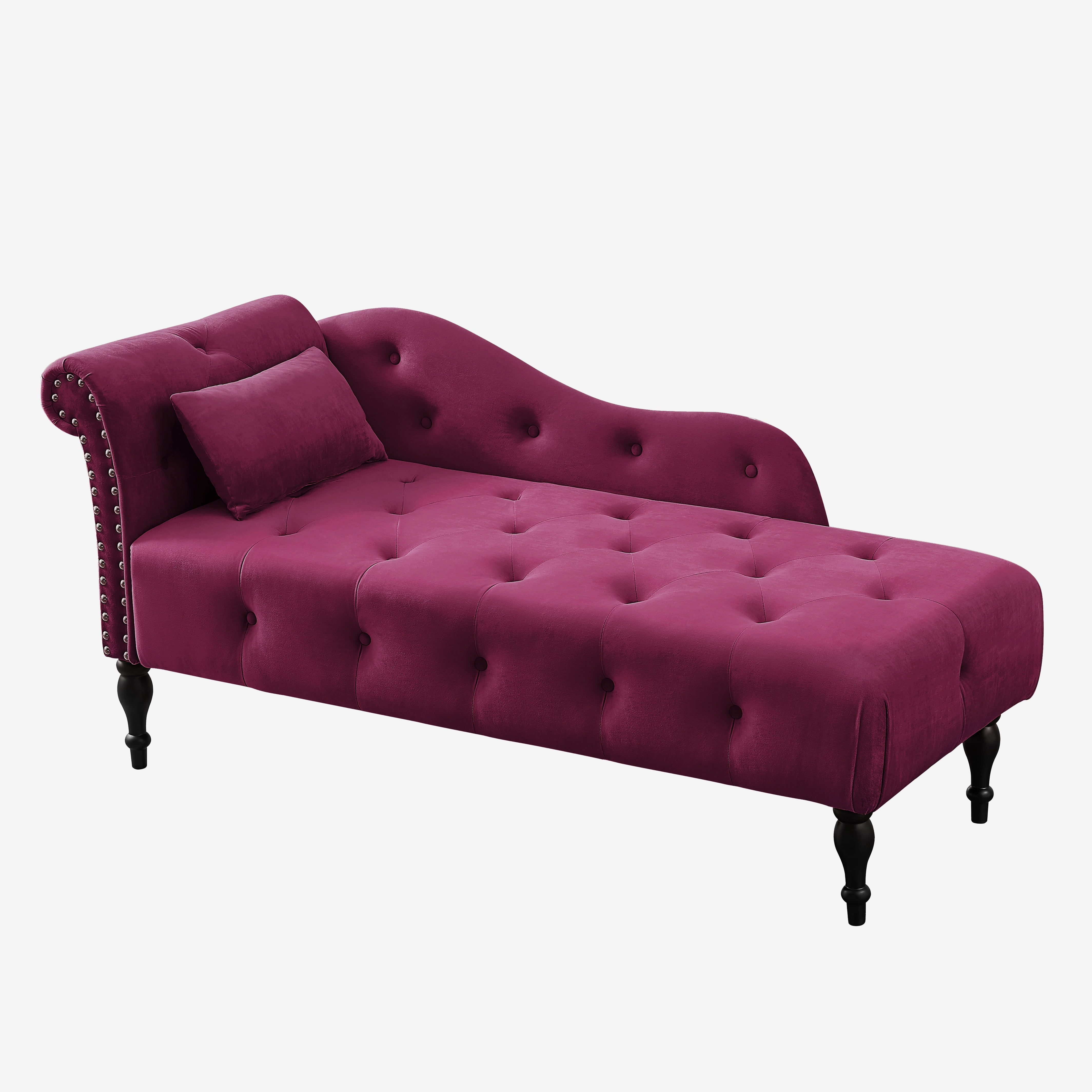 Miniyam Velvet Chaise Lounge, Tufted Accent Chaise Chair with Pillow for Living Room Bedroom, Purple