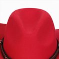 thumbnail image 5 of NOLDARES Cowboy Hats for Kids Vintage Wide Brim Felt Cowboy Hat Girls Cowgirl Hat with Belt Buckle(Red,3-18 Y), 5 of 7