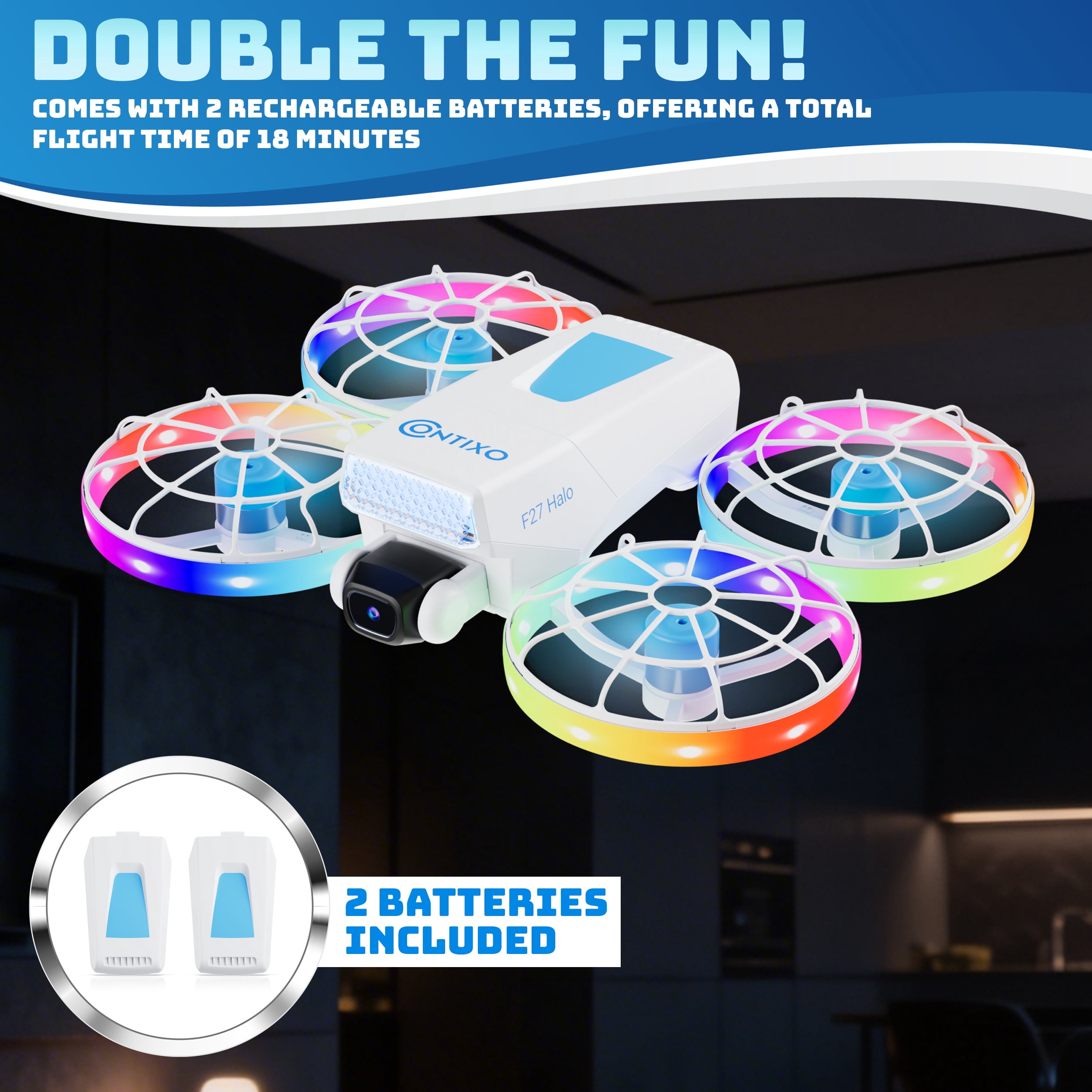 Contixo F27 Halo Mini Foldable Drone with Built-in Display Controller, HD Camera, LED Lights, Optical Flow Hover, One-Key Takeoff/Landing, 360° Stunts for Beginners