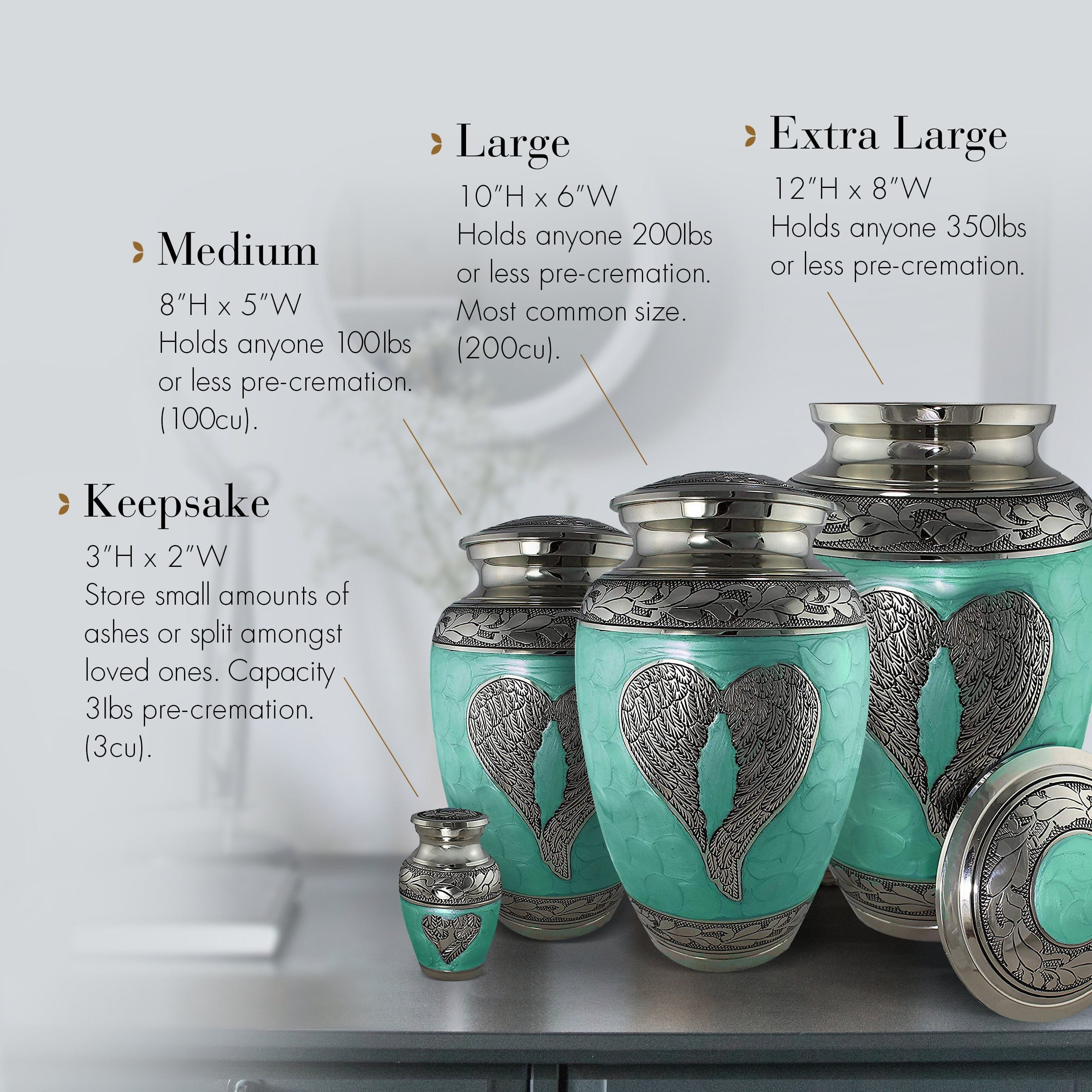 Green Loving Angel Urns for Cremation Ashes Large Urn XL or Small Keepsake Urns for Adult Cremation Ashes & Urns for Human Ashes for Home or Burial Cremation Urns