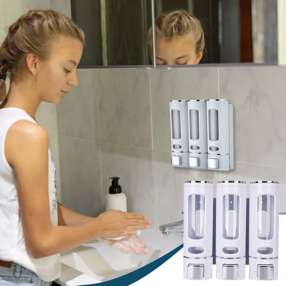 Baweave 3-in-1 Wall Mounted Shower Soap Dispenser for Shampoo  Conditioner  and Body Wash - Multi-use Bathroom Accessory Ideal for Kitchen  Hotel  and Public Spaces White