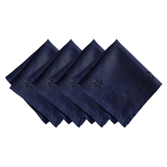 Elrene Home Fashions Snowflake Laser Cut Napkins, Set of 4, Blue, 17" x 17"