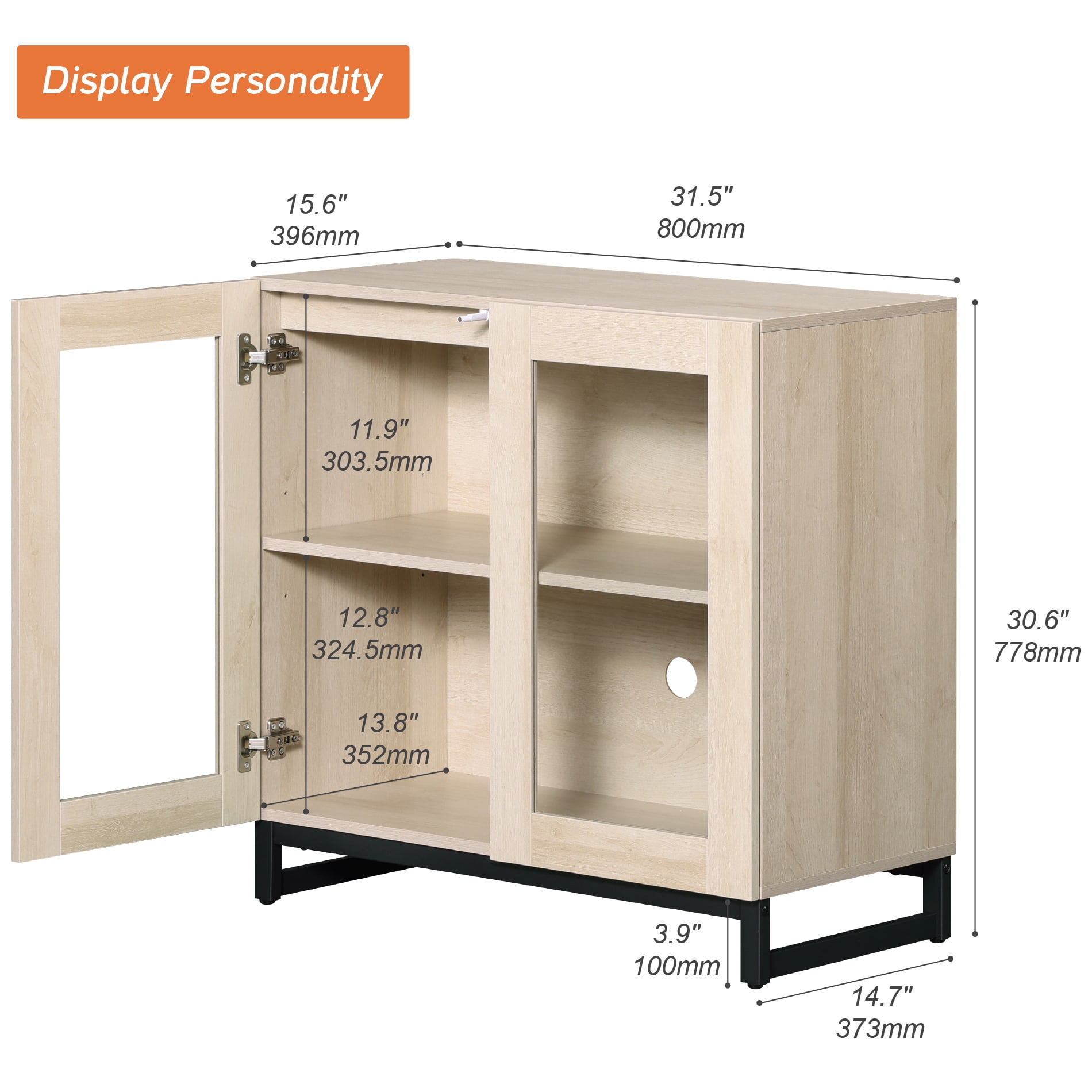 Modern Sideboard Buffet Cabinet with Glass Doors and Adjustable Shelf Coffee Bar Storage Cabinet for Living Room Kitchen,Beige