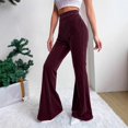 thumbnail image 5 of Women's High Waist Corduroy Flared Pants, Wide Leg Ribbed Velvet Trousers, Elastic Waist Bell Bottom Pants, Casual Lounge Pants, Retro Style Flare Leg, Comfortable Everyday Wear Wine, 5 of 5