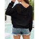 thumbnail image 3 of Jersey de mujer, Top de punto suelto para mujer Agujeros huecos con cuello en V Tops casuales de man Abanopi Negro/Grande, 3 of 5