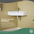 thumbnail image 2 of Modern Wall Mount Bathroom Corner Sink Alexander II White Porcelain Sink w/Overflow Renovators Supply, 2 of 11