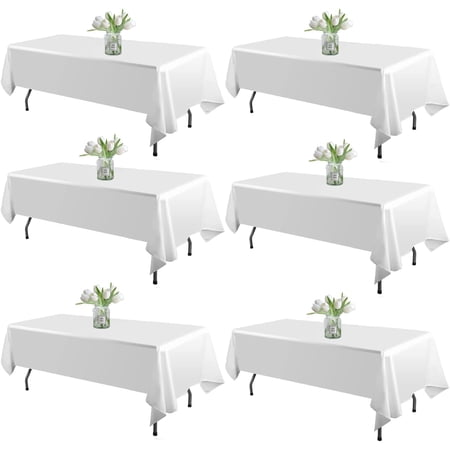 6 Pack White Table Cloth Rectangle Tablecloths 60X102 Inch,Polyester Table Cloth for 6 Foo