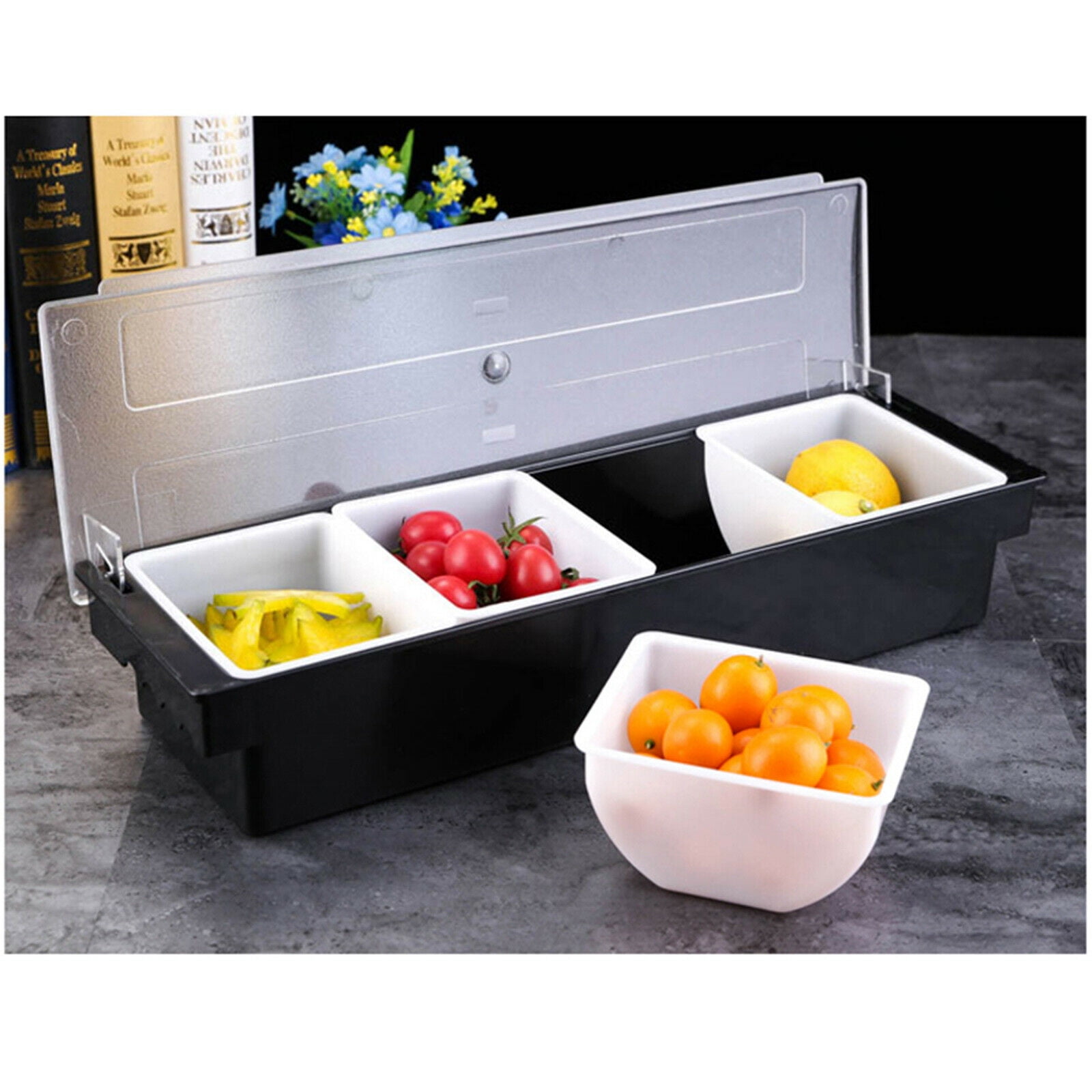 2 CHILLED Condiment Server Caddy Holder Dispenser Container Cooler Bar 5 Trays 